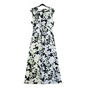 Brooks Brothers Womens Floral Maxi Dress Size Large‎ Green Sleeveless V Neck